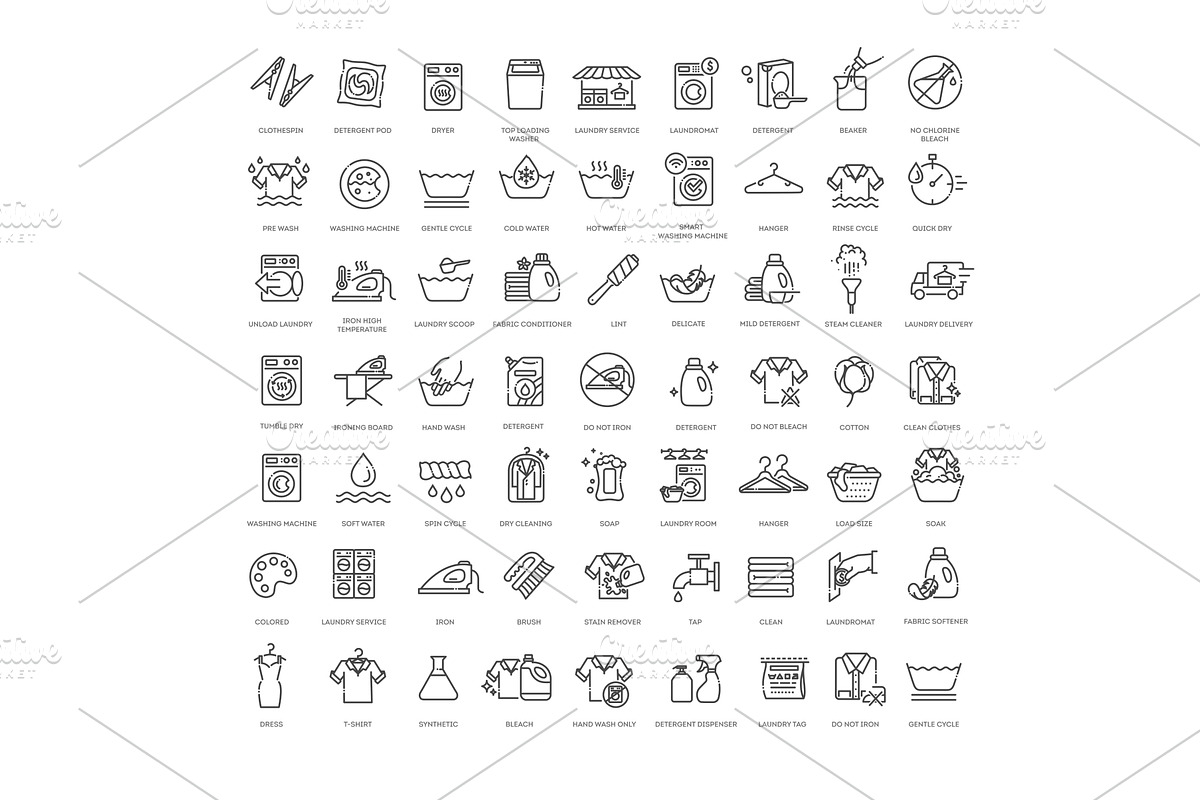 Clothing care and washing icons, an Outline Icon by Tettygreen (Photo 1 of 2)