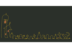 Spooky Halloween Cemetery Border