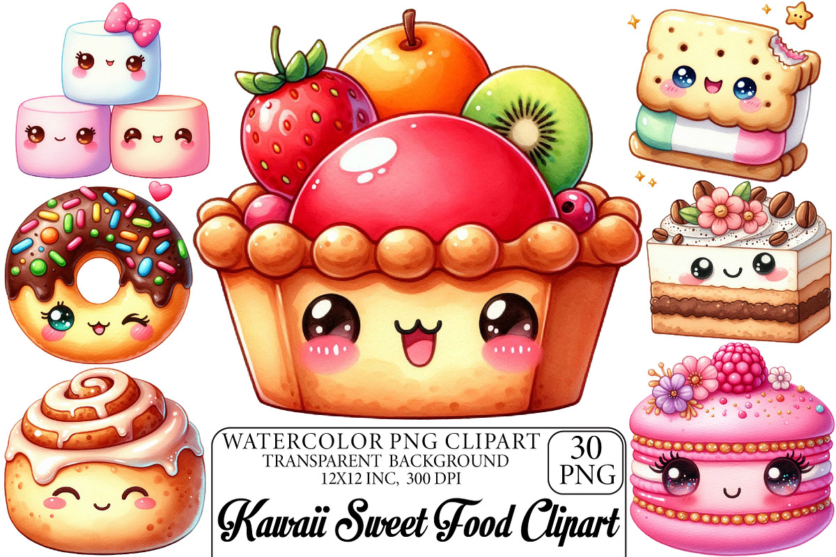 Kawaii Sweet Food Clipart Bundle, an Illustration by DreamPrint404 (Photo 1 of 5)
