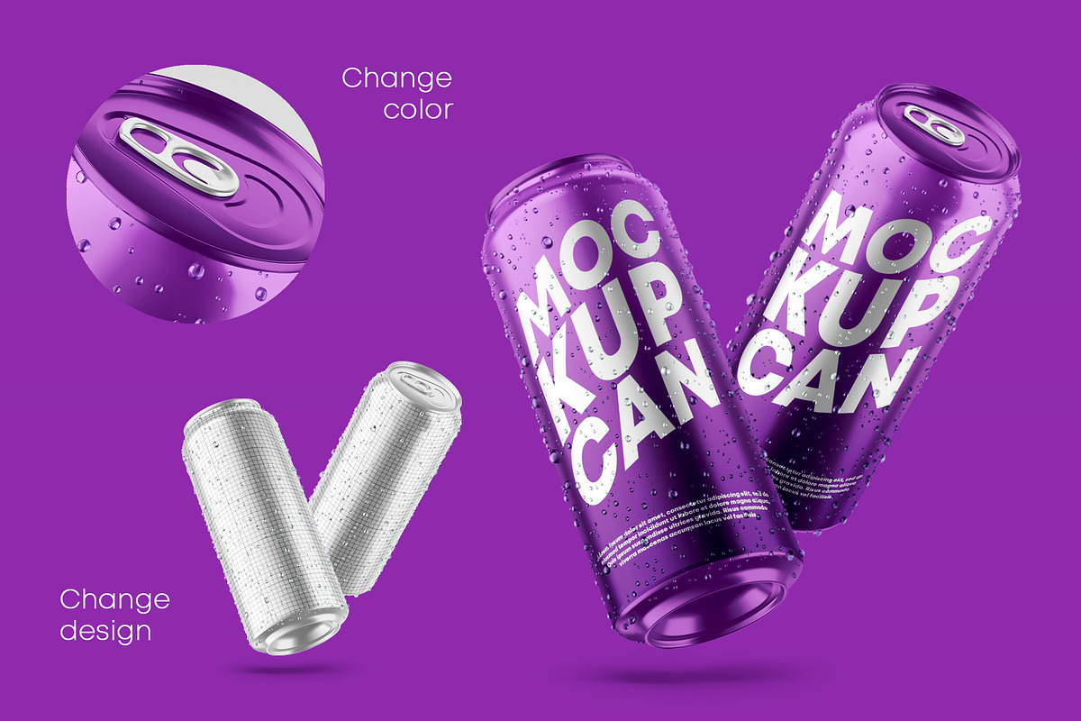 6 Metallic Can Mockups, a Product Mockup by Graphic Bird (Photo 2 of 9)