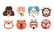 Funny dog avatars set + backgrounds, an Animal Illustration by PaperTrident (Thumbnail 4 of 13)