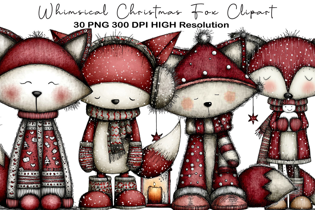 Whimsical Christmas Fox Clipart, an Animal Illustration by Black Bird Studio (Photo 1 of 5)