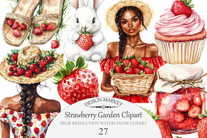 Watercolor Strawberry Garden Clipart, an Illustration by Design Market