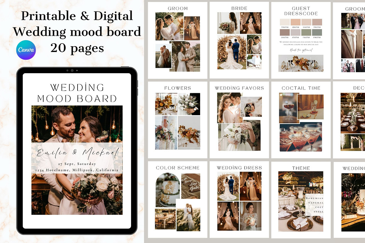 Wedding mood board template, a Stationery Template by EvaTemplates (Photo 1 of 10)