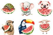 Summer Animals Enjoy Watermelon Clip, an Illustration by DreamArtGraphic (Thumbnail 4 of 4)