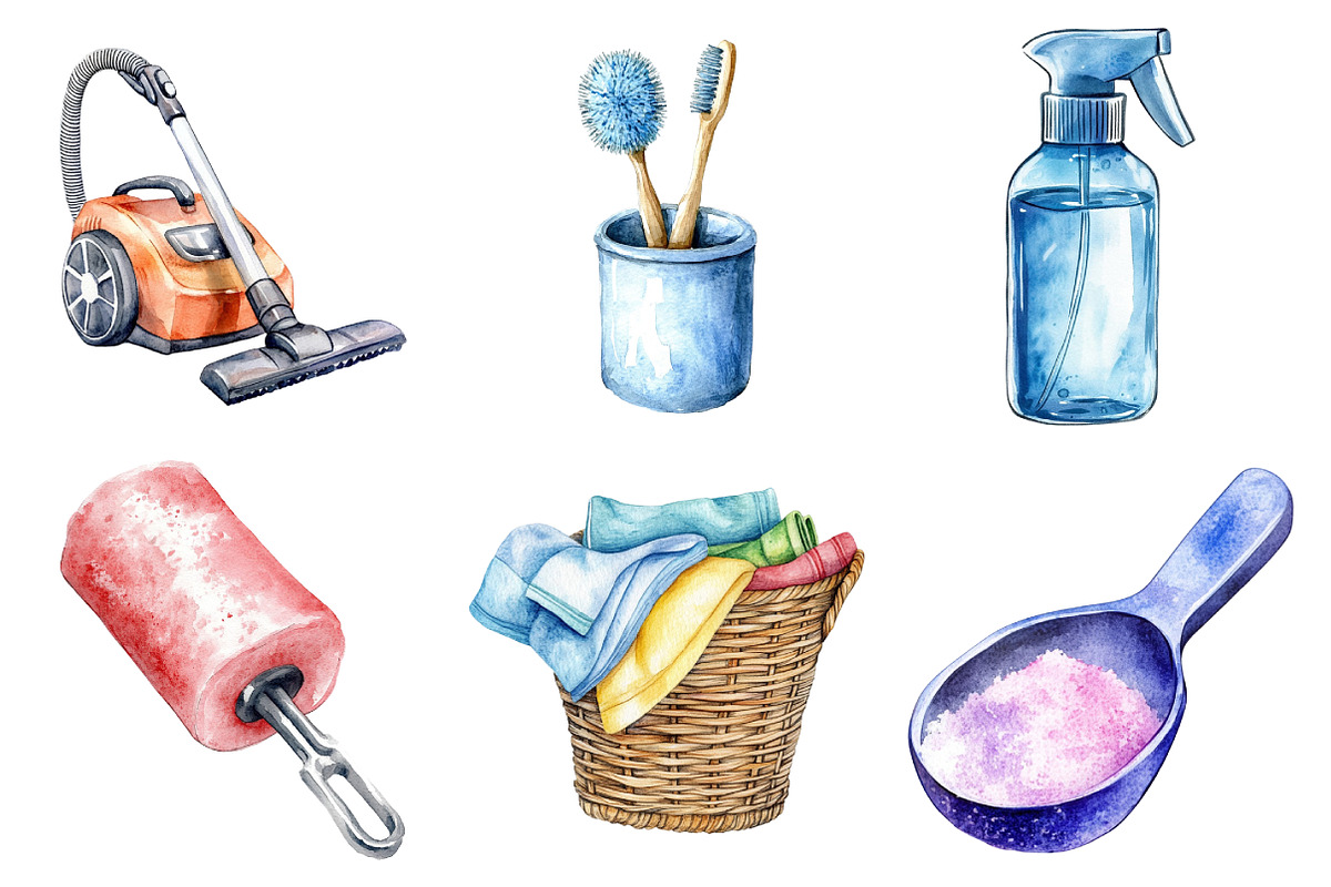 Watercolor Housekeeping Clipart, an Illustration by Daily.Designs (Photo 5 of 5)