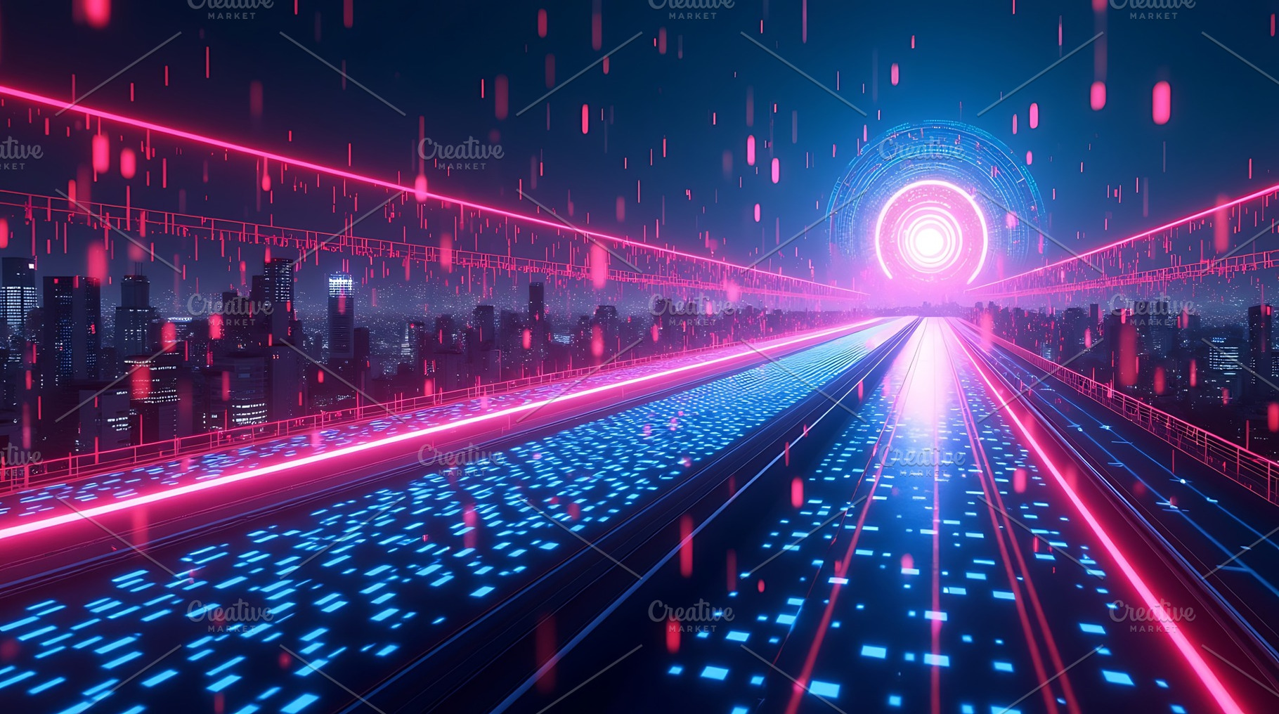 Futuristic city neon lights digital, a Background Photo by Artonix