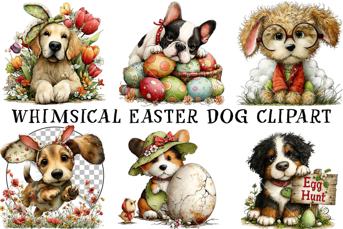 Whimsical Easter Dog Clipart, an Illustration by OK Design (Photo 3 of 6)