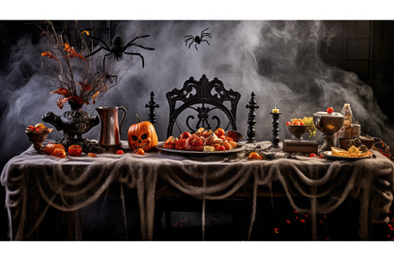 decorations halloween party table ai, a Food & Drink Photo by pikepicture
