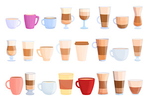 Latte Icons Set, Cartoon Style