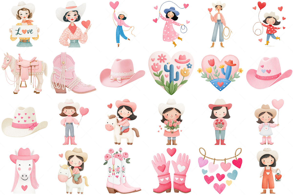 Cowgirl Valentine Clipart, an Illustration by Craft Nest (Photo 3 of 4)