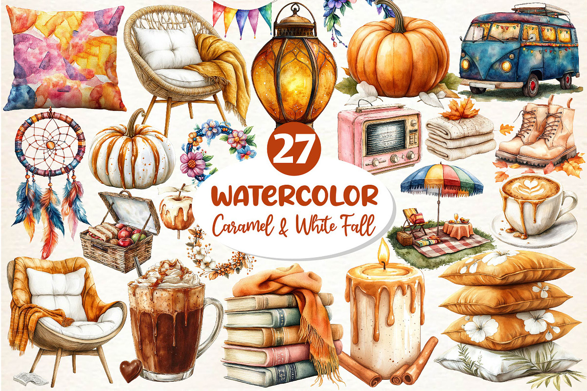Cozy Caramel & White Fall Clipart, an Illustration by Dream Creation (Photo 1 of 6)