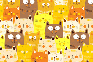 Yellow Cats seamless pattern