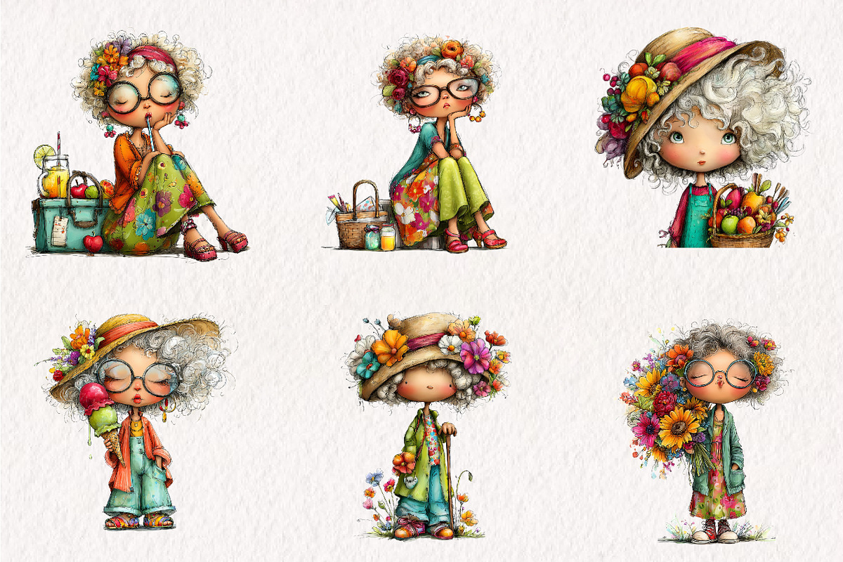 Whimsical Summer Grandma Clipart, an Illustration by CreationArt (Photo 6 of 7)