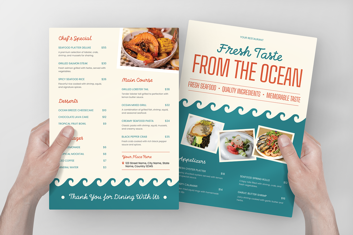 Seafood Restaurant Menu, a Flyer Template by Annora Studio (Photo 3 of 6)