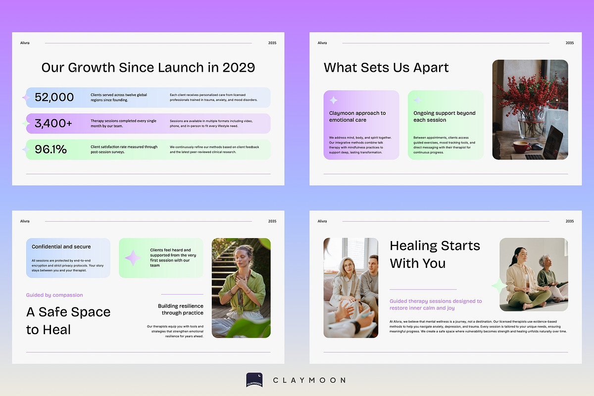 Mental Health Therapy Pitch Deck, a Presentation Template by Claymoon Lab (Photo 5 of 7)