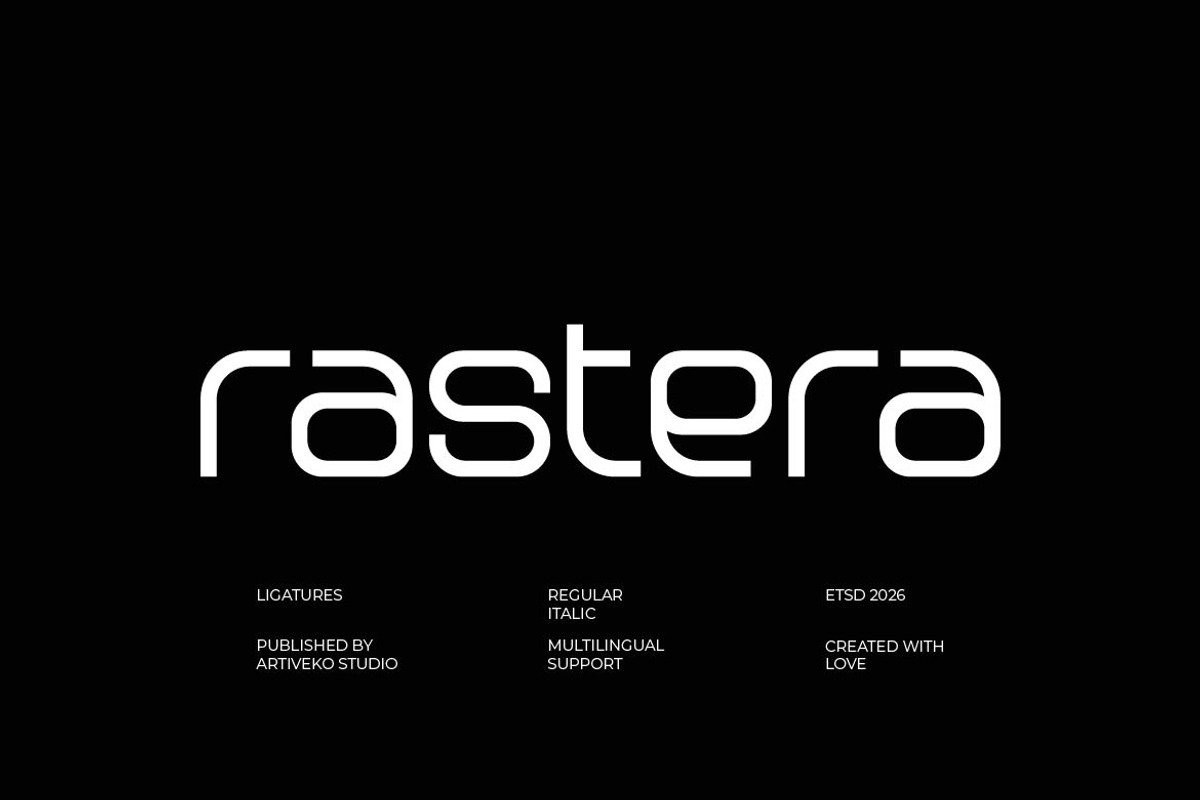 Rastera – Minimalist Sans Serif, a Sans Serif Font by Artiveko (Photo 1 of 8)