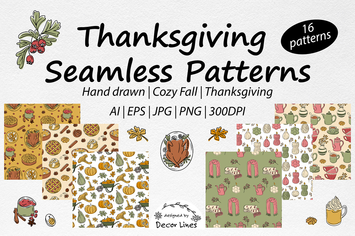 Thanksgiving Seamless Patterns, a Pattern Graphic by Decor Lines (Photo 1 of 10)