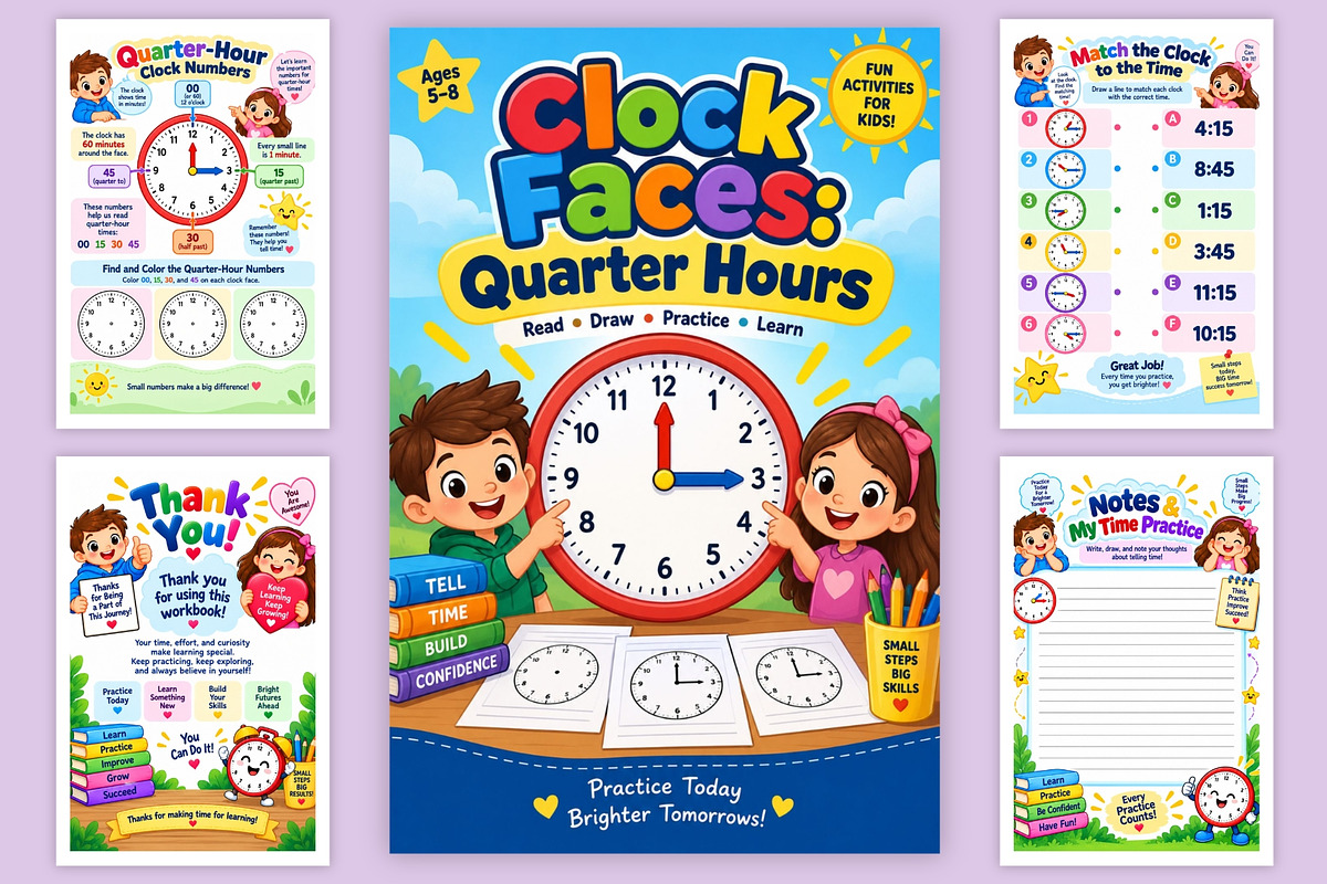 Clock Faces: Quarter Hours, a Stationery Template by Designmela01 (Photo 6 of 6)