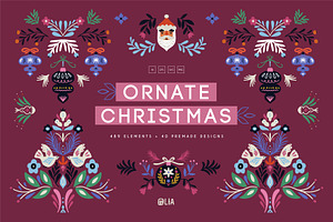Ornate Christmas | floral clipart, an Illustration by Olia