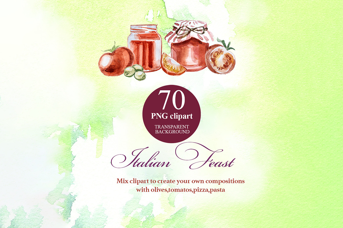 Italian Feast Watercolor Clipart, a Food Illustration by ArtCreationsDesign (Photo 9 of 9)