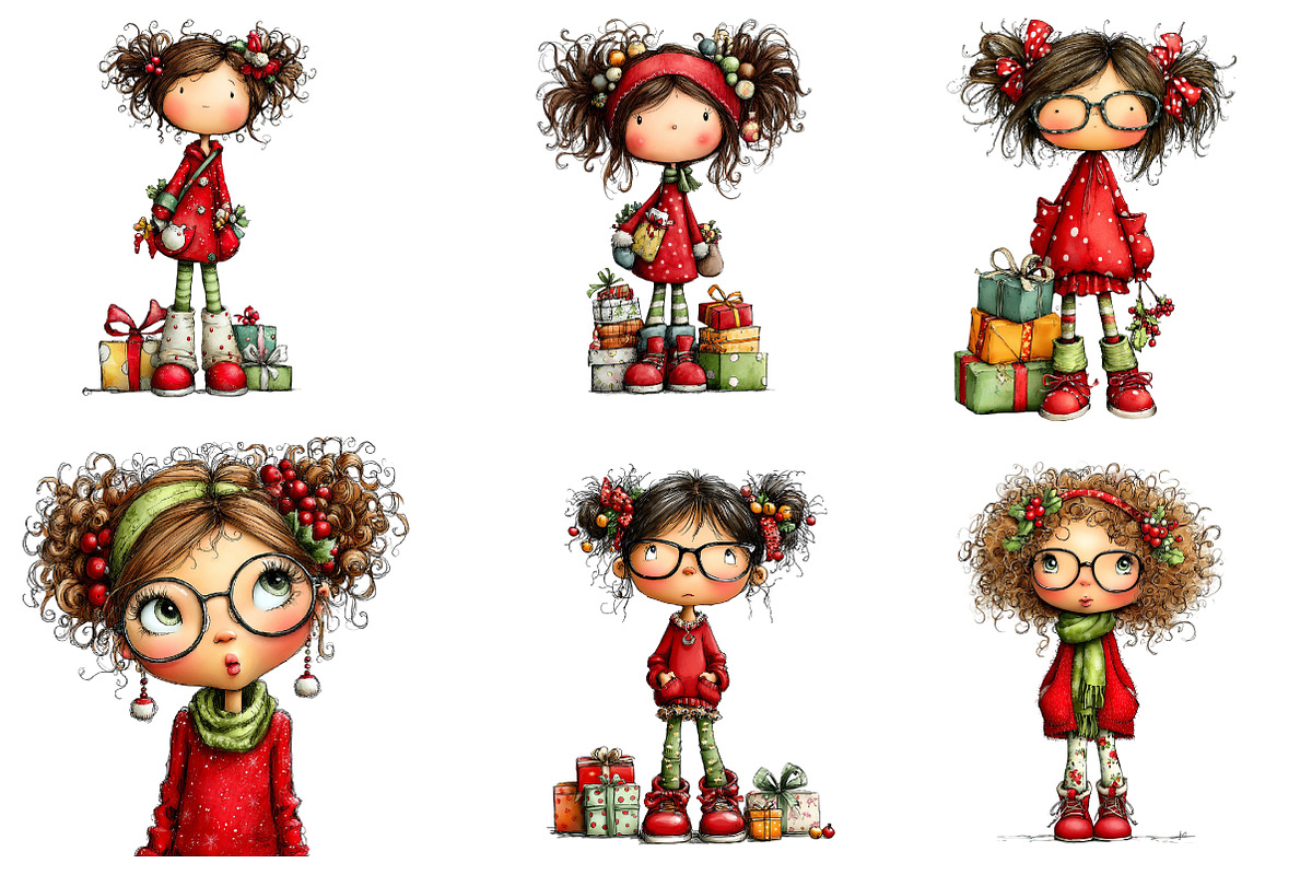 Quirky Christmas girl Clipart, an Illustration by CreationArt (Photo 2 of 5)