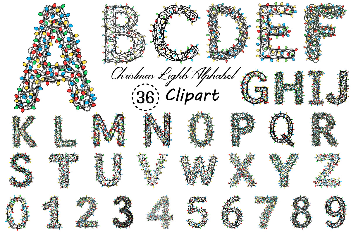 Christmas Lights Alphabet Clipart, an Illustration by Creative Art (Photo 1 of 10)