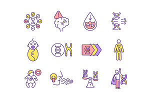 Genetic Diseases RGB Color Icons Set