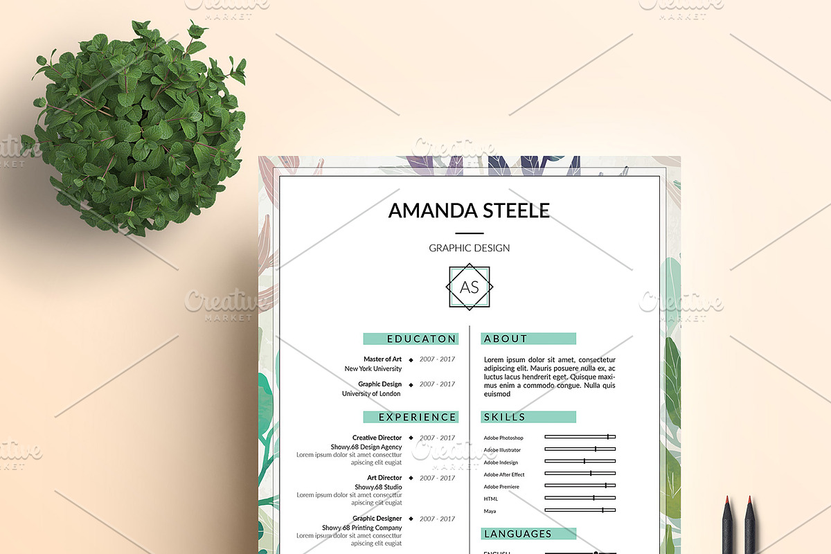 Floral CV / Resume tamplate / N, a Resume Template by Showy68 Template (Photo 2 of 5)