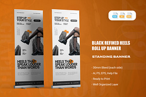 Black Refined Heels - Roll Up Banner, a Print Template by AQR Studio