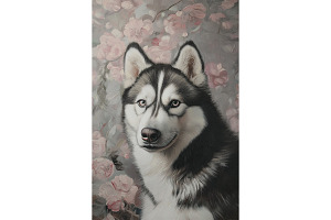 Siberian Husky with Floral Backdrop, an Animal Illustration by Art Paradise Studios