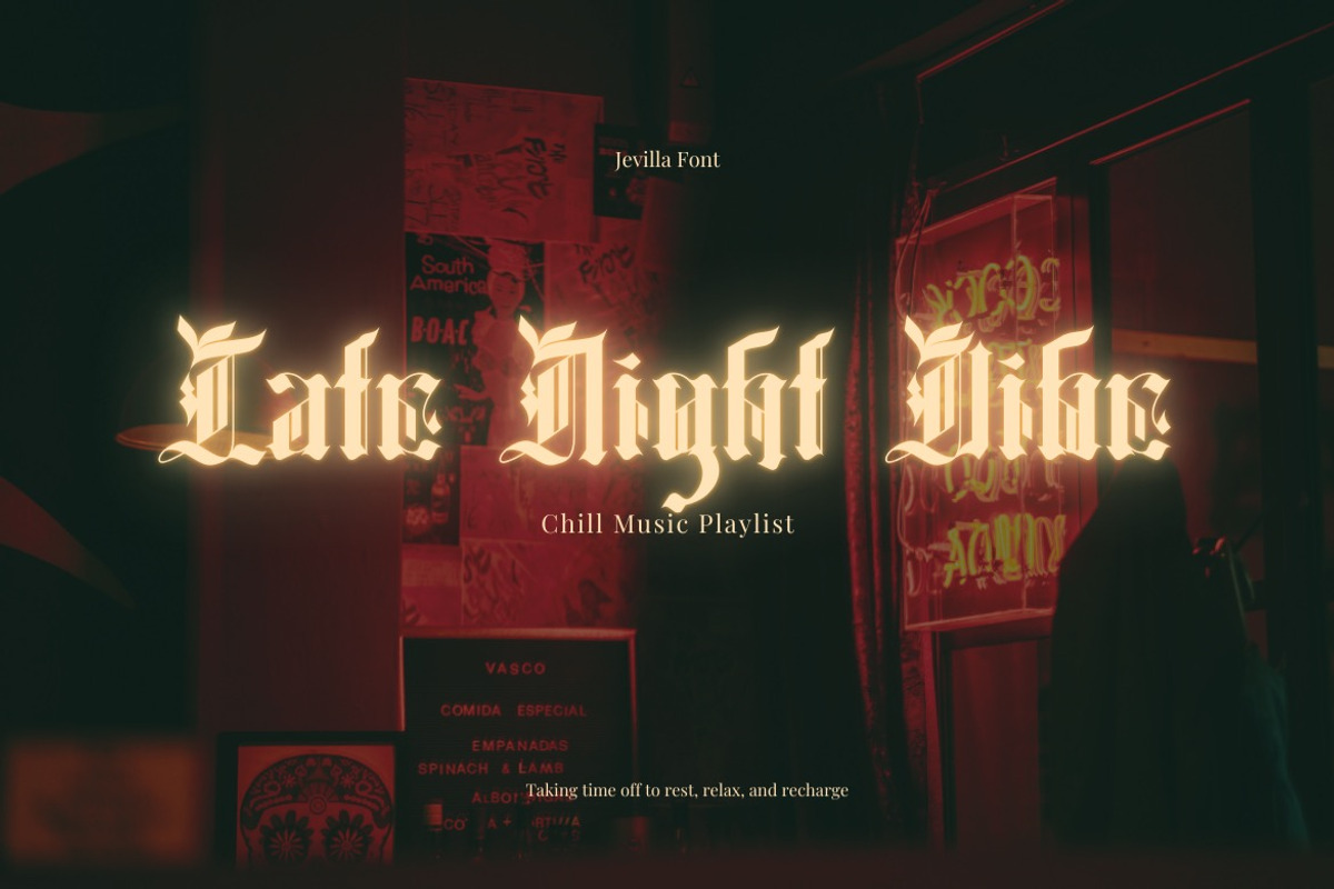 Jevilla - Gothic Blackletter Font, a Blackletter Font by Dhabee (Photo 7 of 17)