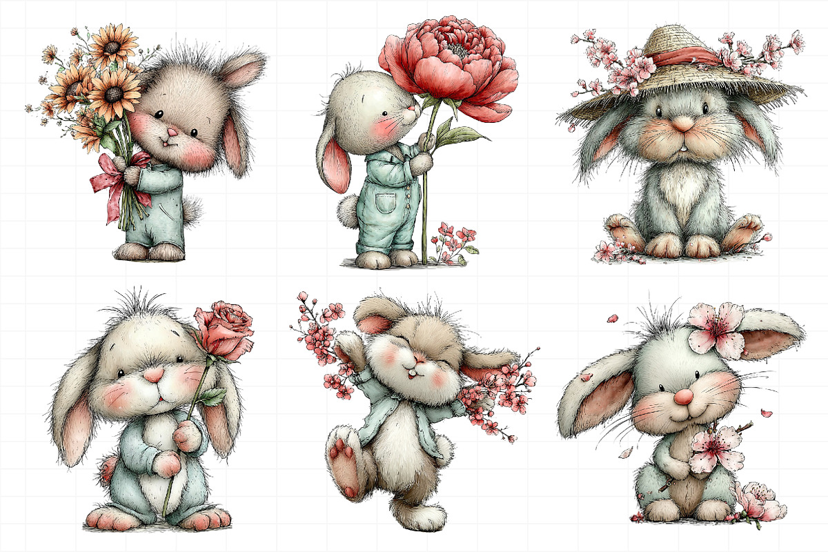 Bunny and Flowers Clipart Png, an Illustration by Daily.Designs (Photo 7 of 7)