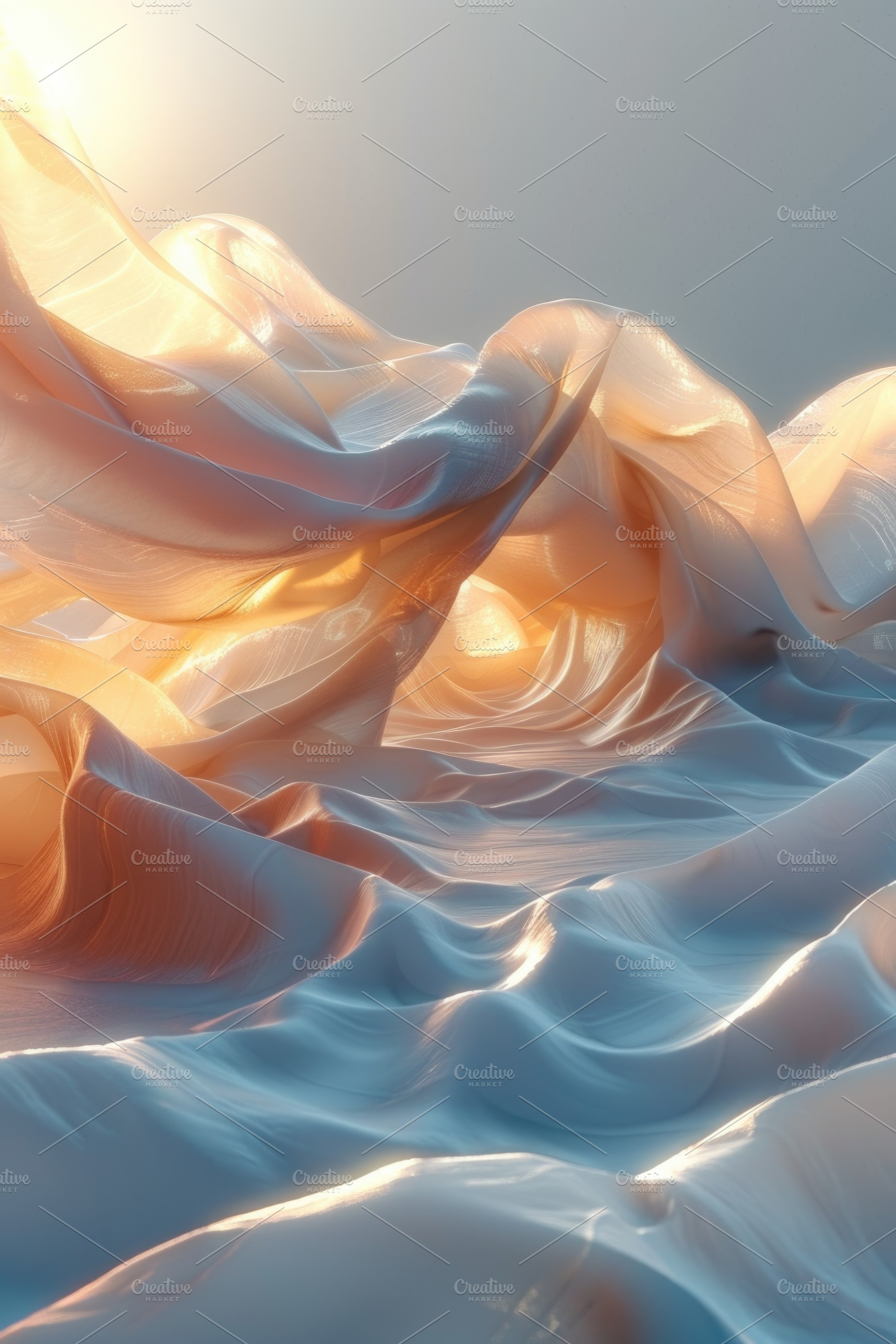 Luminous Abstract Flowing Fabric Landscape in Soft Blue and Peac, an Abstract Photo by José Manuel Gelpi