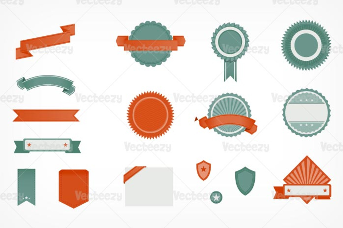 Coral & Teal Retro Vector Banners, an Object Graphic by EezyPremium