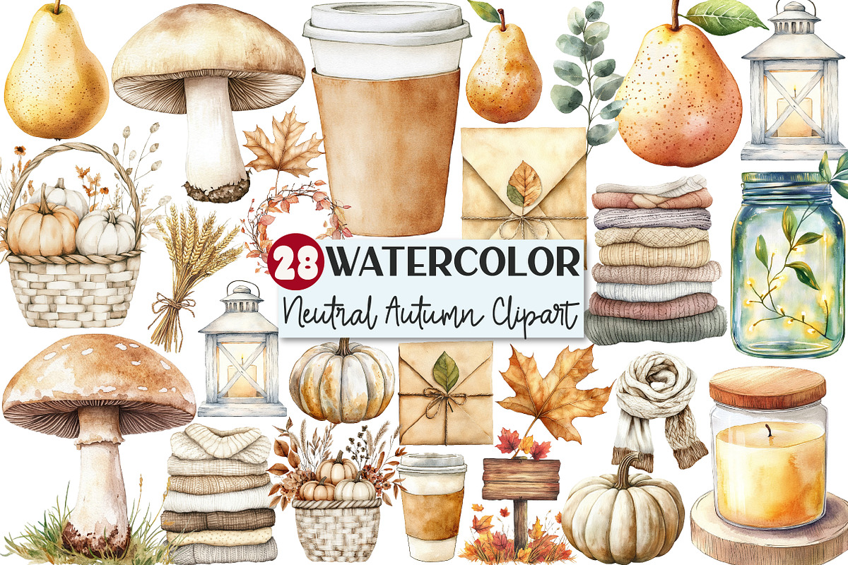 Watercolor Neutral Autumn Clipart, an Illustration by Rose Art (Photo 1 of 7)
