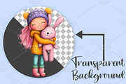 Quirky Girl With Teddy Bunny Clipart, an Illustration by Canvas Craft (Thumbnail 2 of 7)