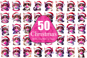 Christmas Cat Bubble Gum Clipart