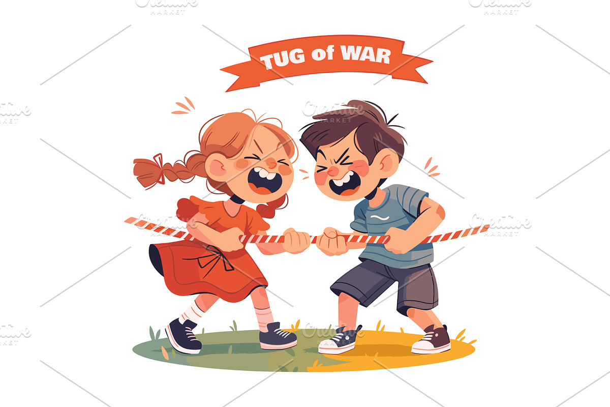 Kids pulling rope. Tug war game, an Object Illustration by Stock-Smart-Start
