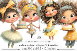 Quirky Birthday Girl Clipart, an Illustration by Designking