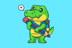 Cute Crocodile Student With Pencil, an Animal Illustration by Catalyst Labs