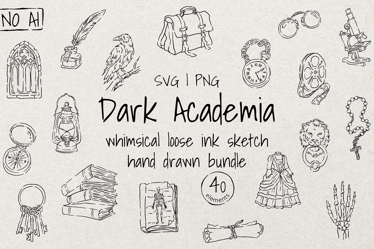 Dark Academia Sketch Bundle, an Object Illustration by Artalia (Photo 1 of 5)