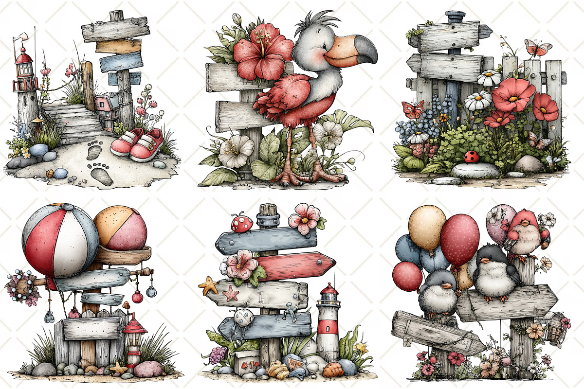 Whimsical Summer Singpost Clipart, an Illustration by Black Bird Studio (Photo 4 of 5)