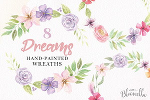 Dreams Watercolor Floral Wreath Set