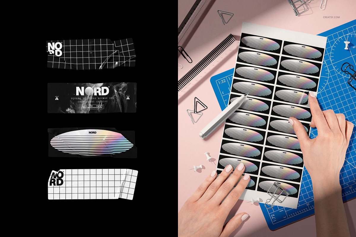 Rectangular Stickers Mockup Set, a Merchandise Mockup by creatsy5 ...