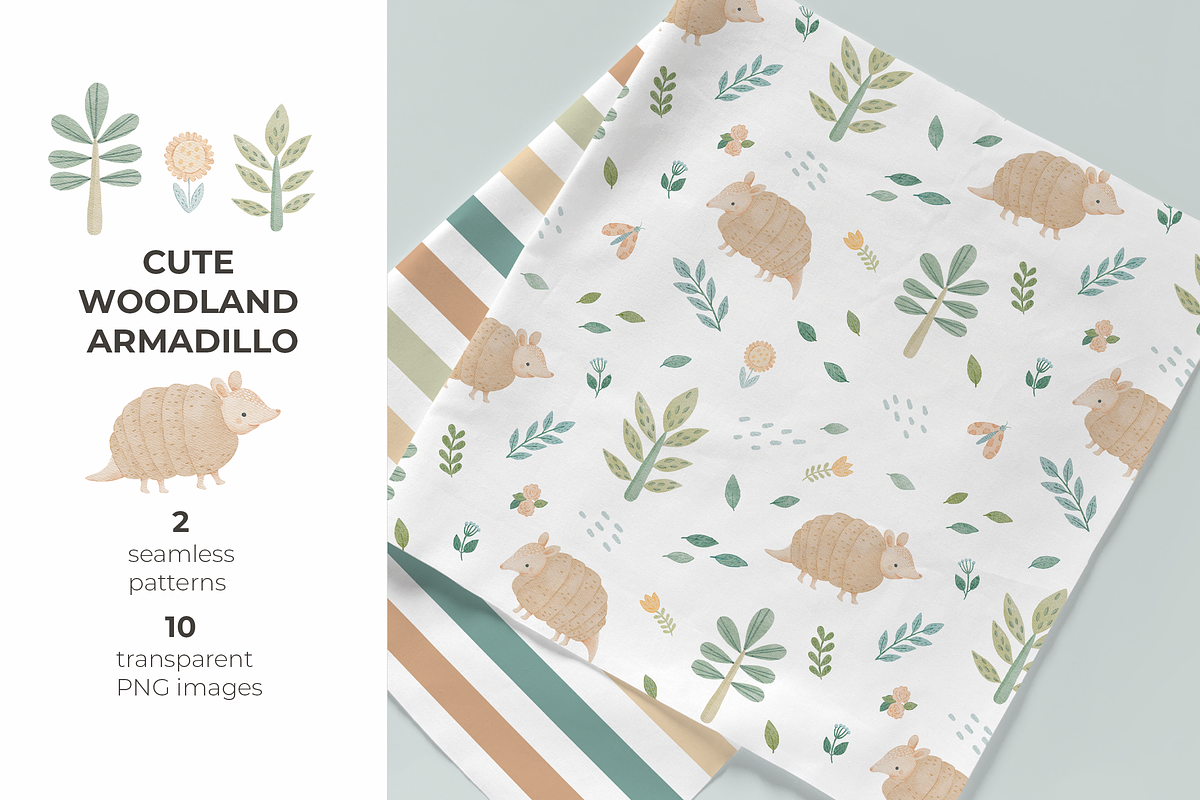 CUTE WOODLAND ARMADILLO PATTERN SET, a Pattern Graphic by tetiartline (Photo 1 of 6)