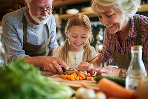 Cooking a plant-based meal together with family in a cozy kitchen, a Person Photo by AlyaAnd