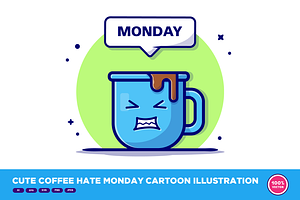 Cute Coffee Hate Monday Cartoon