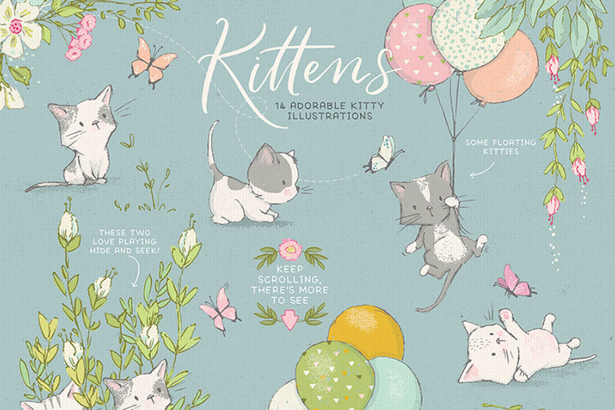 Spring cute kittens graphics bundle, an Animal Illustration by Lisa Glanz