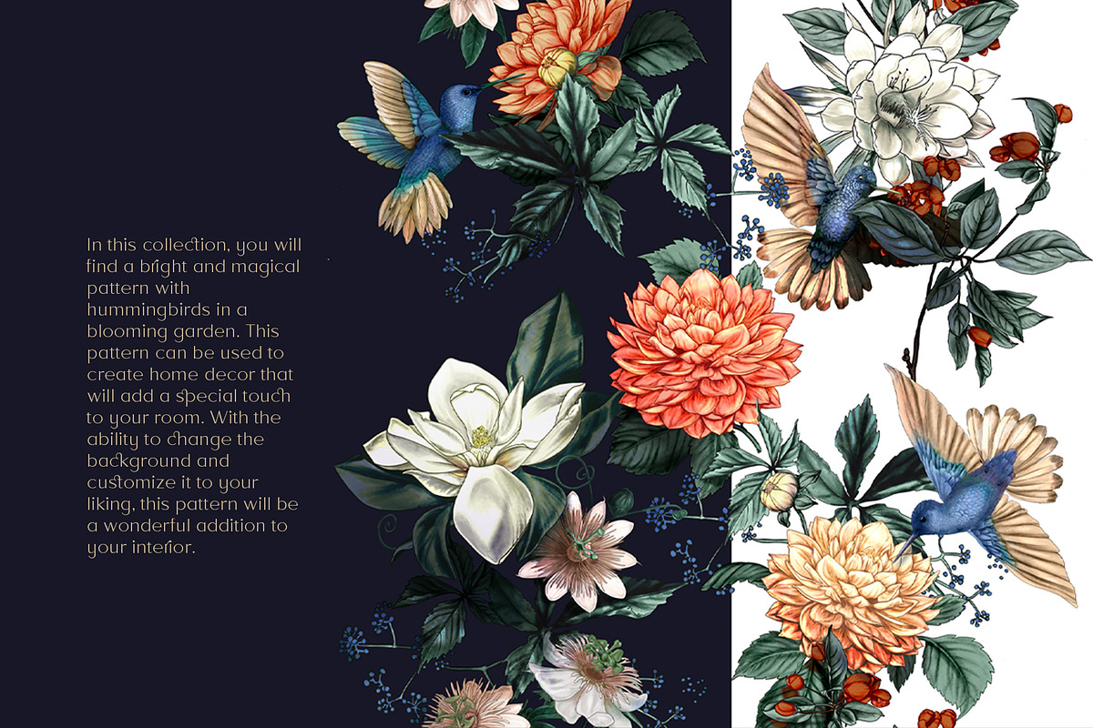 Seamless patterns Hummingbird Blooms, a Pattern Graphic by Yana Dobrik (Photo 9 of 14)